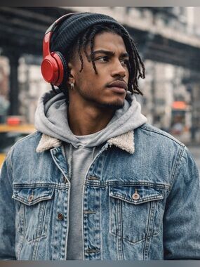 Mens Denim Jacket with Sherpa Collar - Light Blue